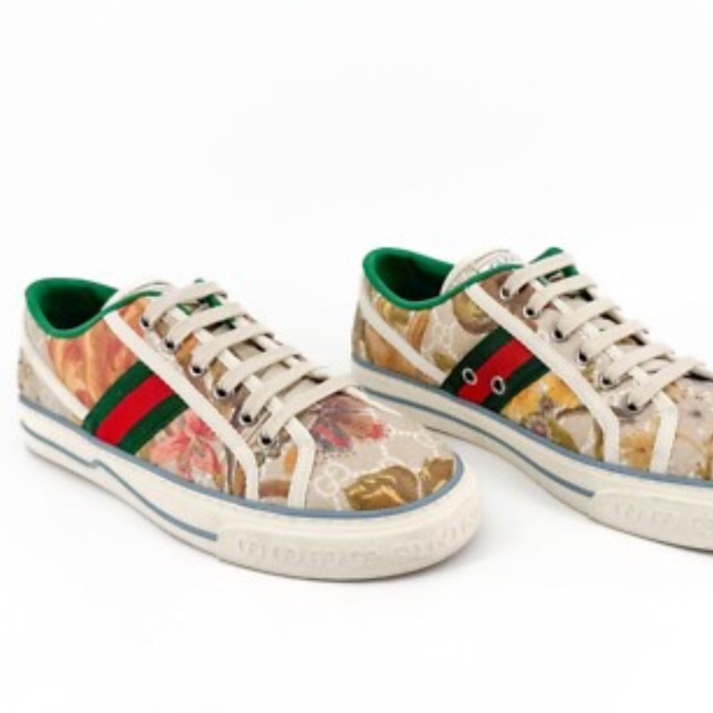 Gucci 1977 coated Canvas Sneakers Floral red green stripe 40 dust bag box 9567